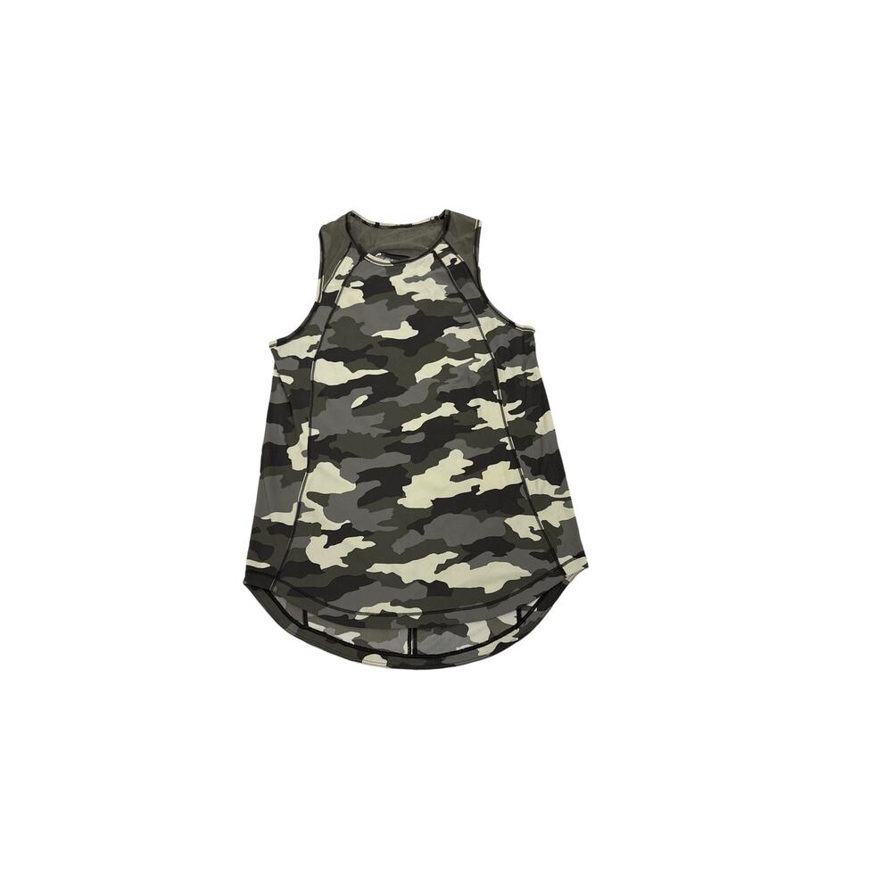 Lululemon Sculpt Green Camo Loose Fit High Neck Active Tank Top Size Women's 2
